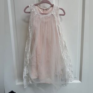LZ Girls Size 4 Elegant Pink Lace Kids Sleeveless Chiffon Formal Dress